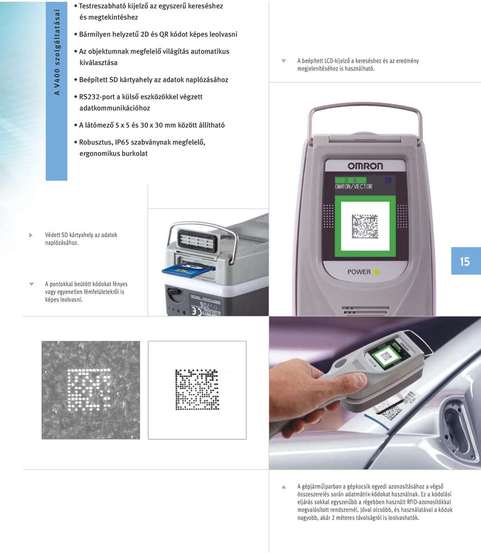 megfelelő, ergonomikus burkolat A beépített LCD-kijelző a kereséshez és az eredmény megjelenítéséhez is használható. Védett SD kártyahely az adatok naplózásához.