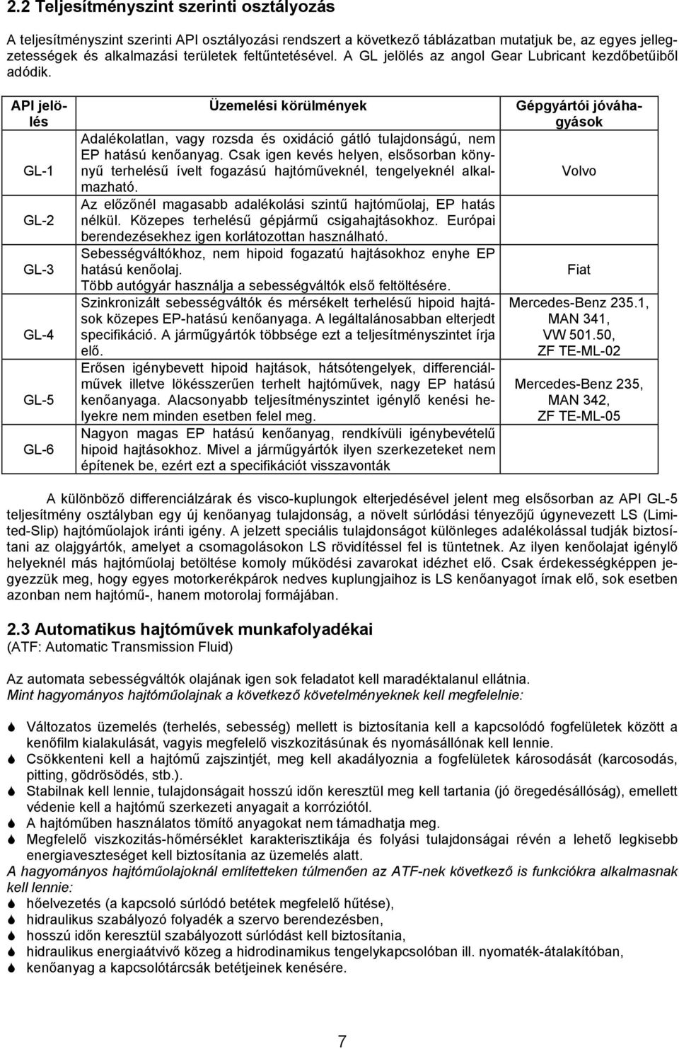 API jelölés GL-1 GL-2 GL-3 GL-4 GL-5 GL-6 Üzemelési körülmények Adalékolatlan, vagy rozsda és oxidáció gátló tulajdonságú, nem EP hatású kenőanyag.