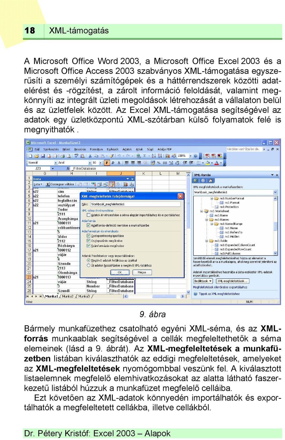 Az Excel XML-támogatása segítségével az adatok egy üzletközpontú XML-szótárban külső folyamatok felé is megnyithatók. 9.