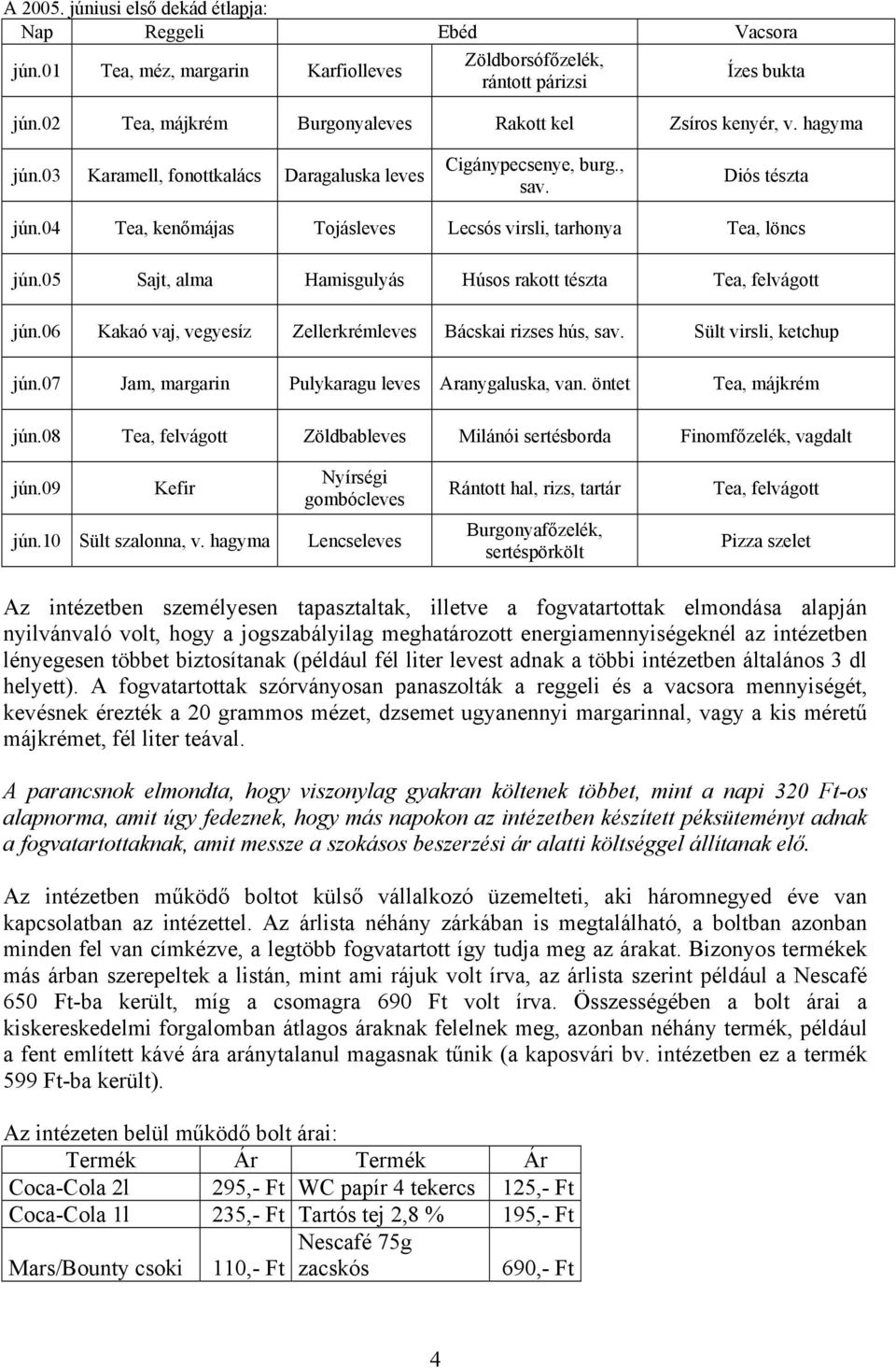 04 Tea, kenőmájas Tojásleves Lecsós virsli, tarhonya Tea, löncs jún.05 Sajt, alma Hamisgulyás Húsos rakott tészta Tea, felvágott jún.06 Kakaó vaj, vegyesíz Zellerkrémleves Bácskai rizses hús, sav.