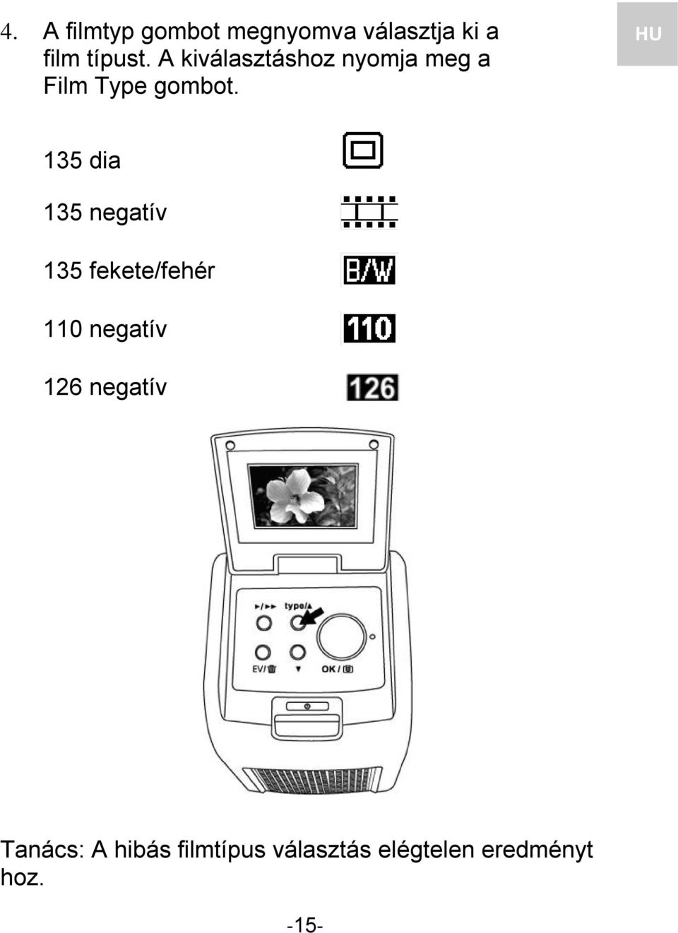 HU 135 dia 135 negatív 135 fekete/fehér 110 negatív 126
