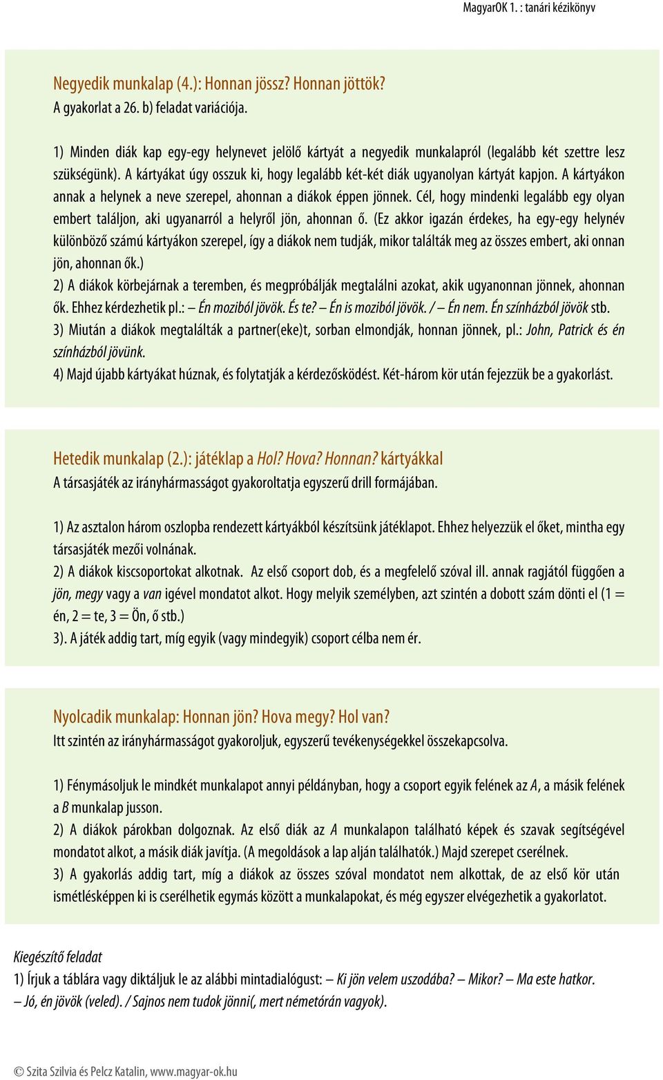 A kártyákon annak a helynek a neve szerepel, ahonnan a diákok éppen jönnek. Cél, hogy mindenki legalább egy olyan embert találjon, aki ugyanarról a helyről jön, ahonnan ő.