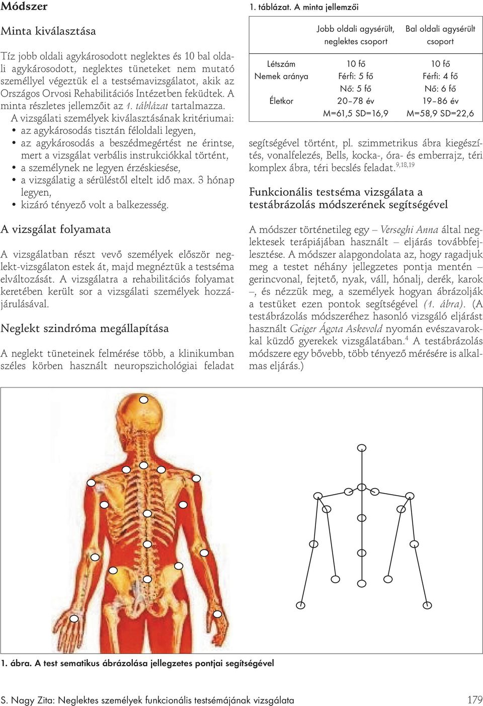 A vizsgálati személyek kiválasztásának kritériumai: az agykárosodás tisztán féloldali legyen, az agykárosodás a beszédmegértést ne érintse, mert a vizsgálat verbális instrukciókkal történt, a