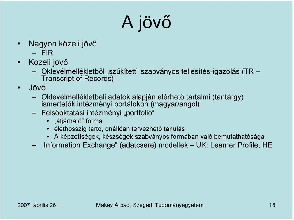 intézményi portfolio átjárható forma élethosszig tartó, önállóan tervezhető tanulás A képzettségek, készségek szabványos formában