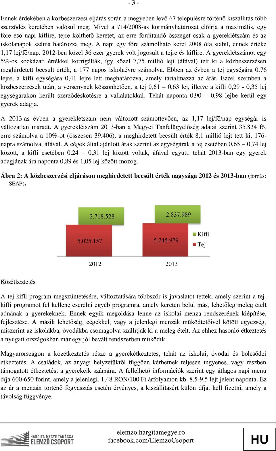 A napi egy főre számolható keret 2008 óta stabil, ennek értéke 1,17 lej/fő/nap. 2012-ben közel 36 ezer gyerek volt jogosult a tejre és kiflire.