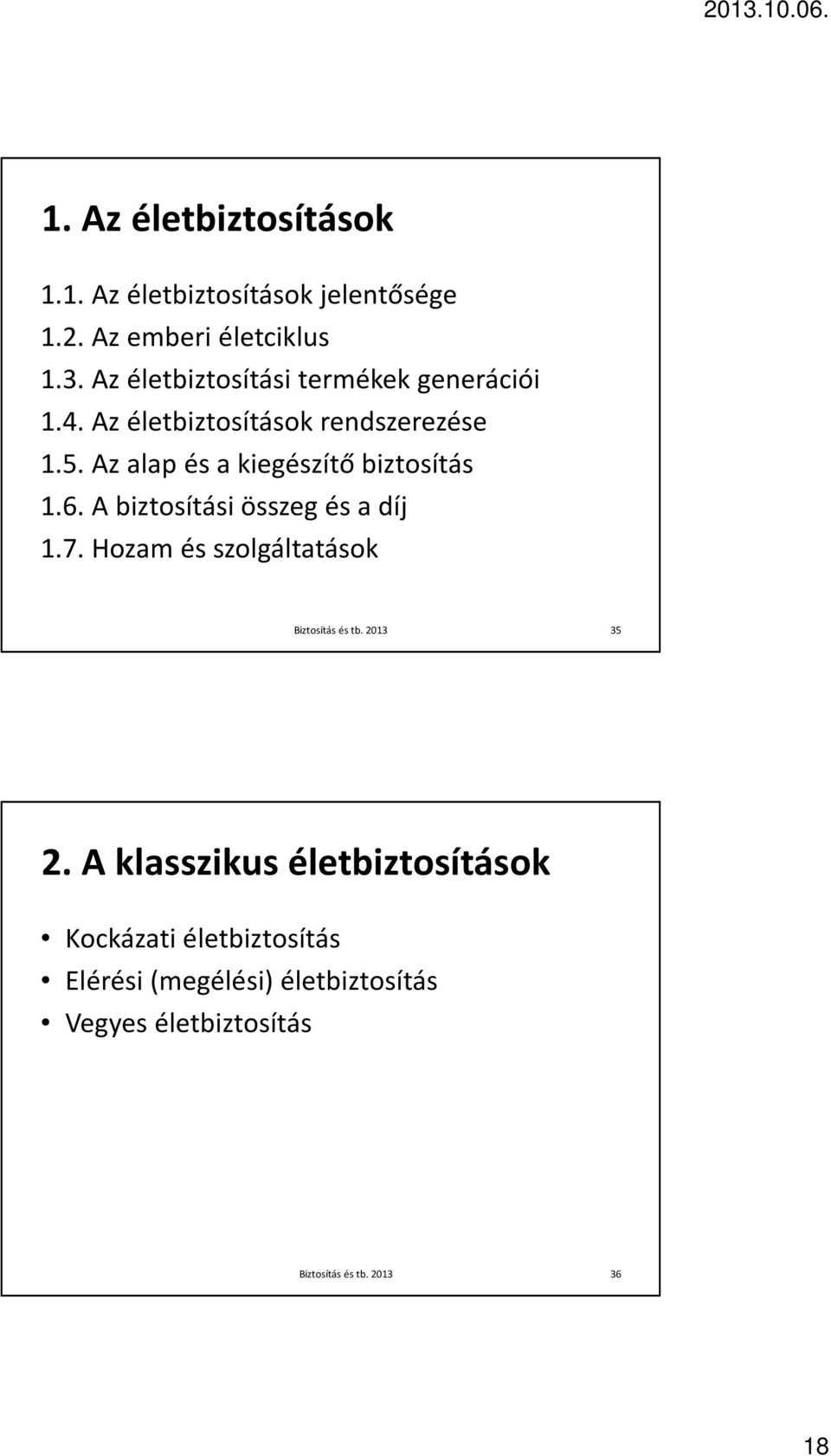 Az alap és a kiegészítő biztosítás 1.6. A biztosítási összeg és a díj 1.7.