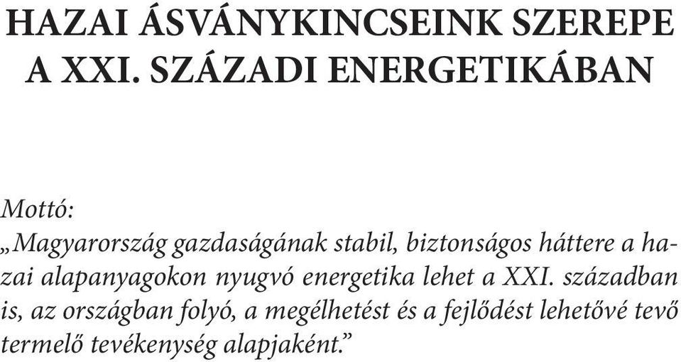 biztonságos háttere a hazai alapanyagokon nyugvó energetika lehet a