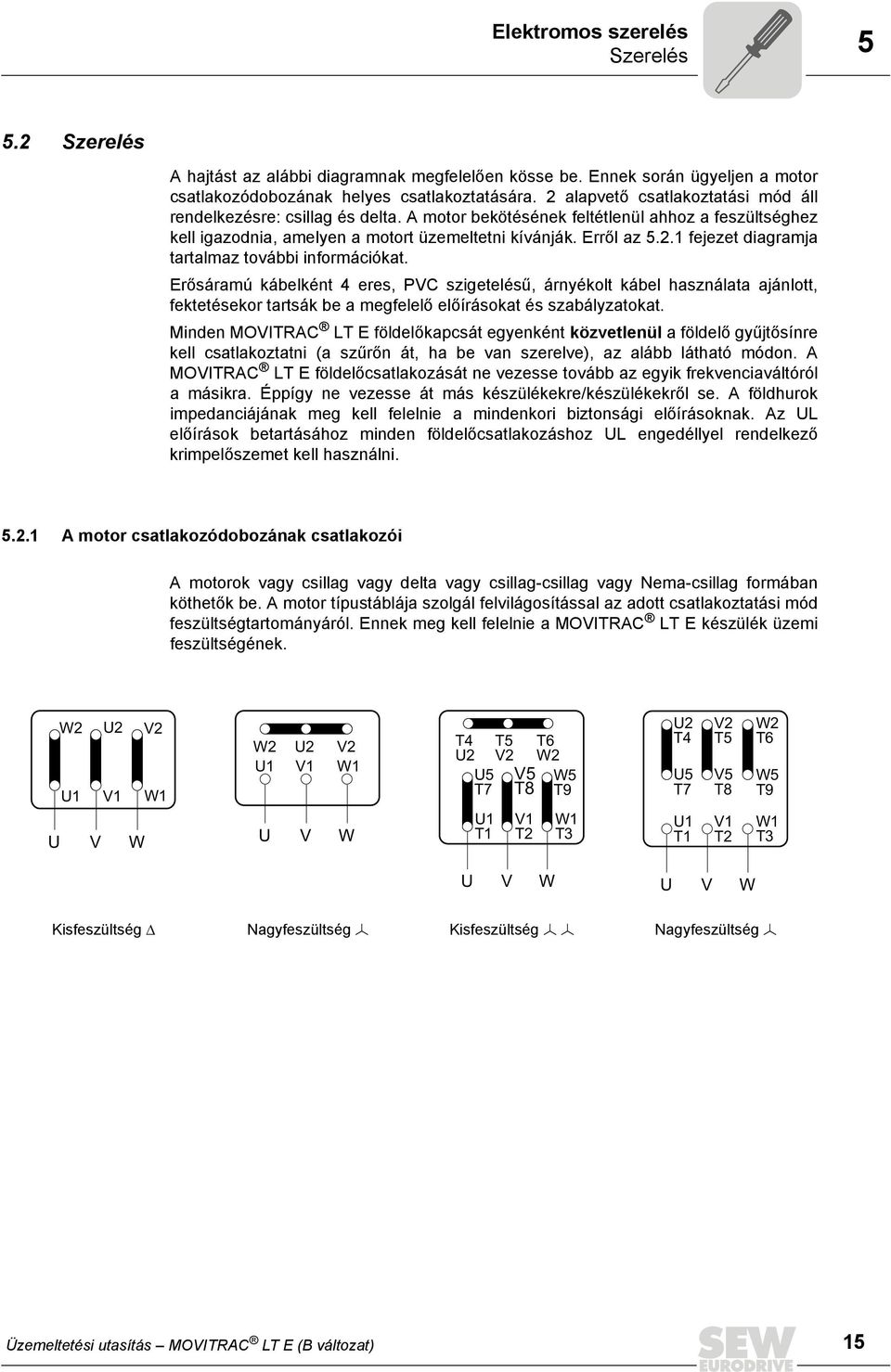 Erősáramú kábelként 4 eres, PVC szigetelésű, árnyékolt kábel használata ajánlott, fektetésekor tartsák be a megfelelő előírásokat és szabályzatokat.