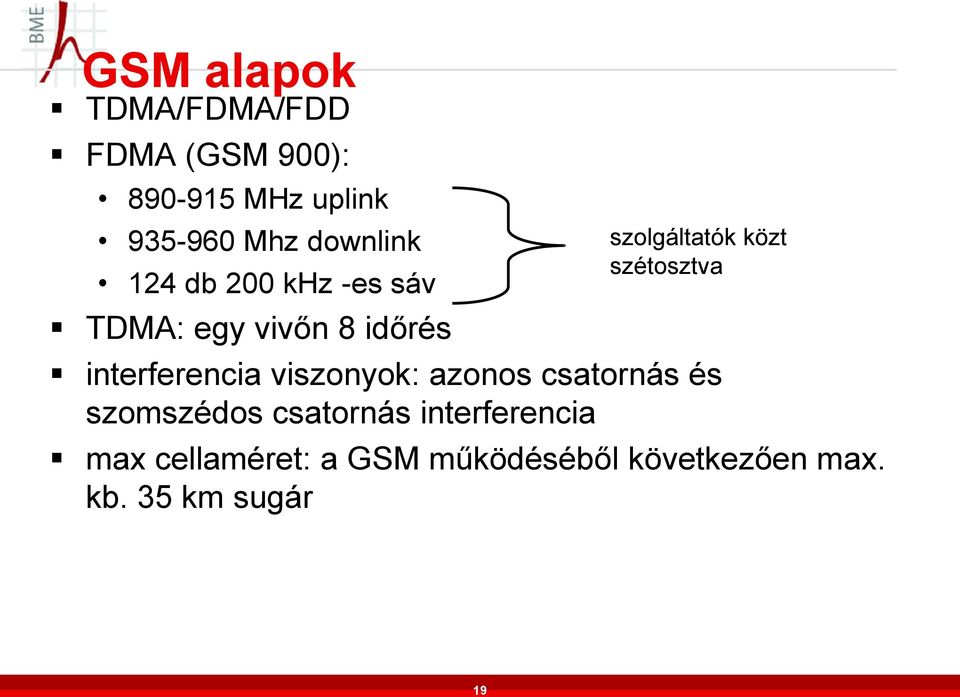szétosztva interferencia viszonyok: azonos csatornás és szomszédos csatornás