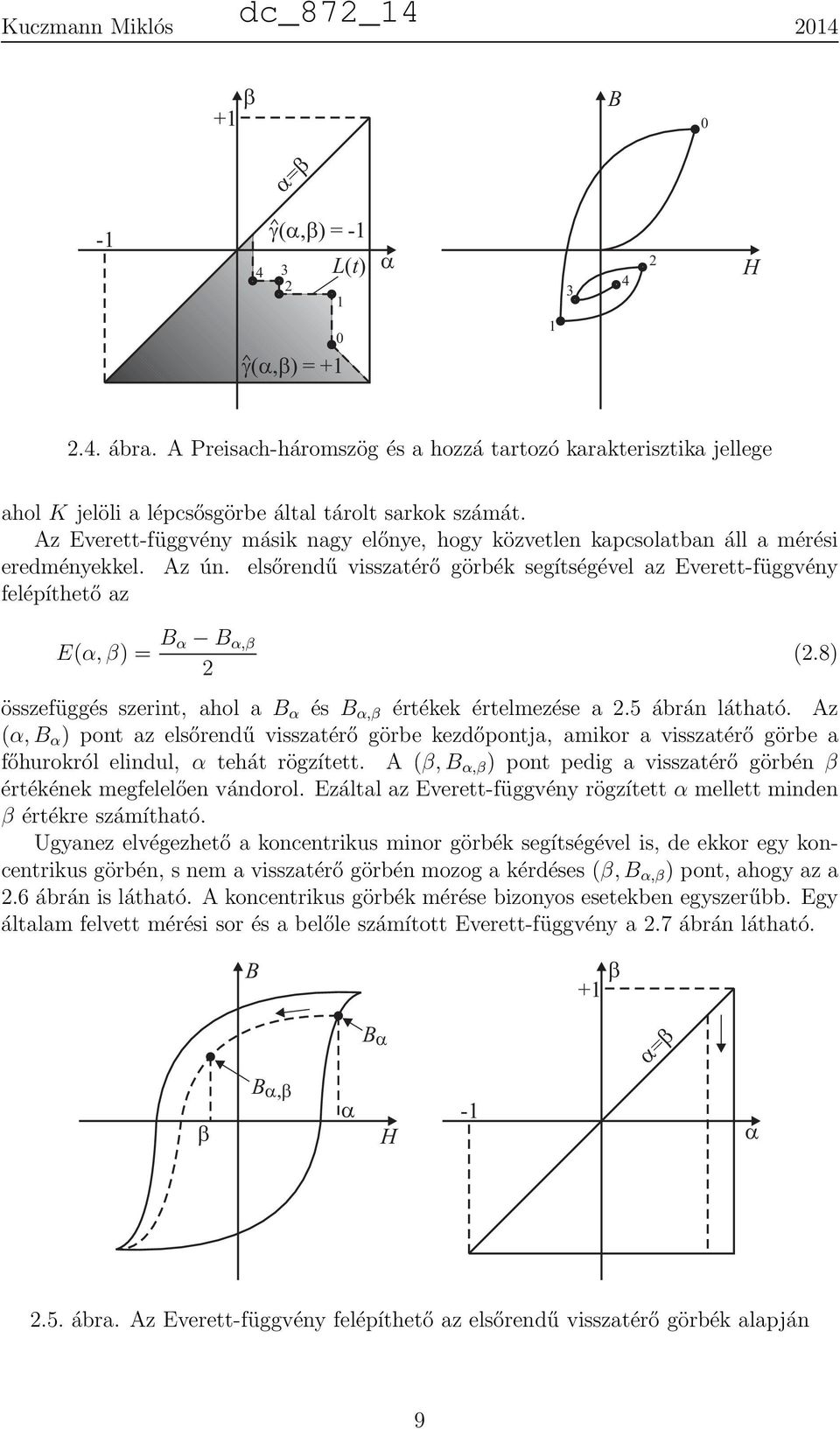 elsőrendű visszatérő görbék segítségével az Everett-függvény felépíthető az E(α,β) = B α B α,β 2 (2.8) összefüggés szerint, ahol a B α és B α,β értékek értelmezése a 2.5 ábrán látható.