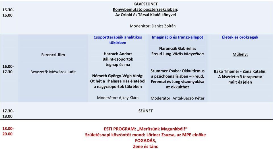 nagycsoportok tükrében Imagináció és transz-állapot Narancsik Gabriella: Freud Jung Vörös könyvében Szummer Csaba: Okkultizmus a pszichoanalízisben Freud, Ferenczi és Jung viszonyulása az