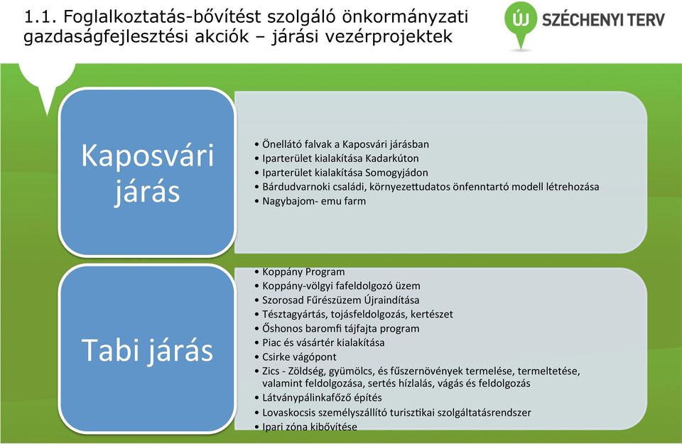 Szorosad Fűrészüzem Újraindítása Tésztagyártás, tojásfeldolgozás, kertészet Őshonos baromfi tájfajta program Piac és vásártér kialakítása Csirke vágópont Zics - Zöldség, gyümölcs, és