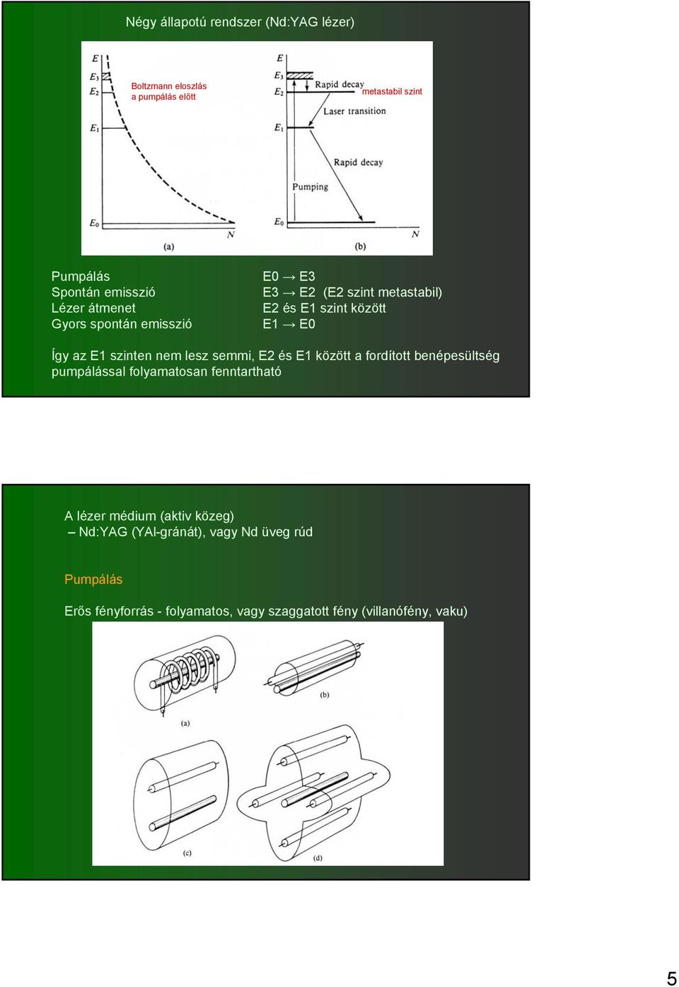 nem lesz semmi, E2 és E1 között a fordított benépesültség pumpálással folyamatosan fenntartható A lézer médium (aktiv