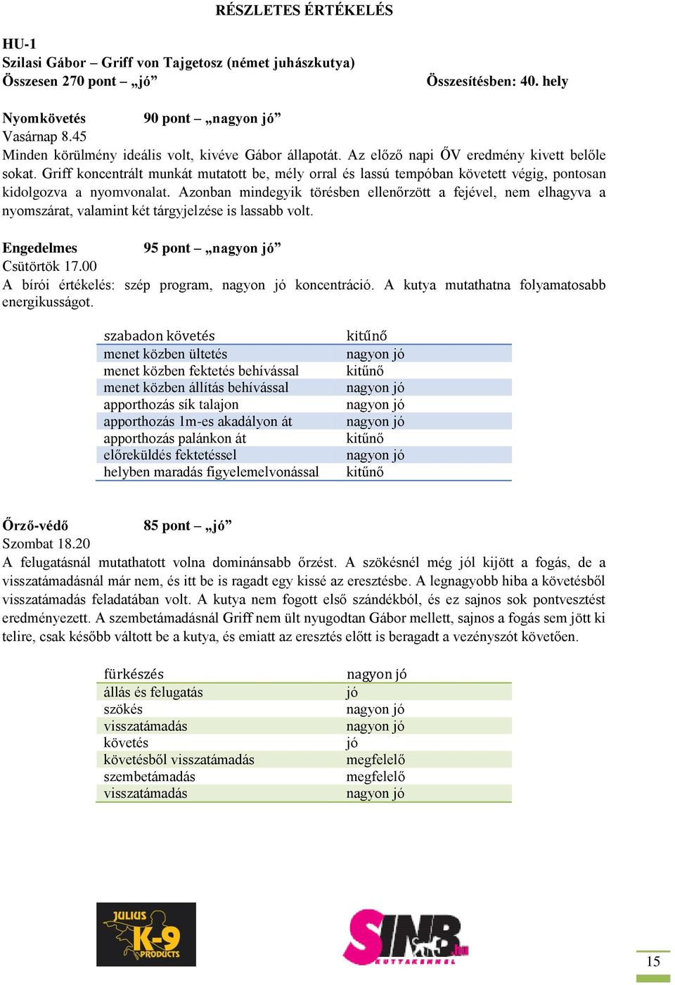 Griff koncentrált munkát mutatott be, mély orral és lassú tempóban követett végig, pontosan kidolgozva a nyomvonalat.