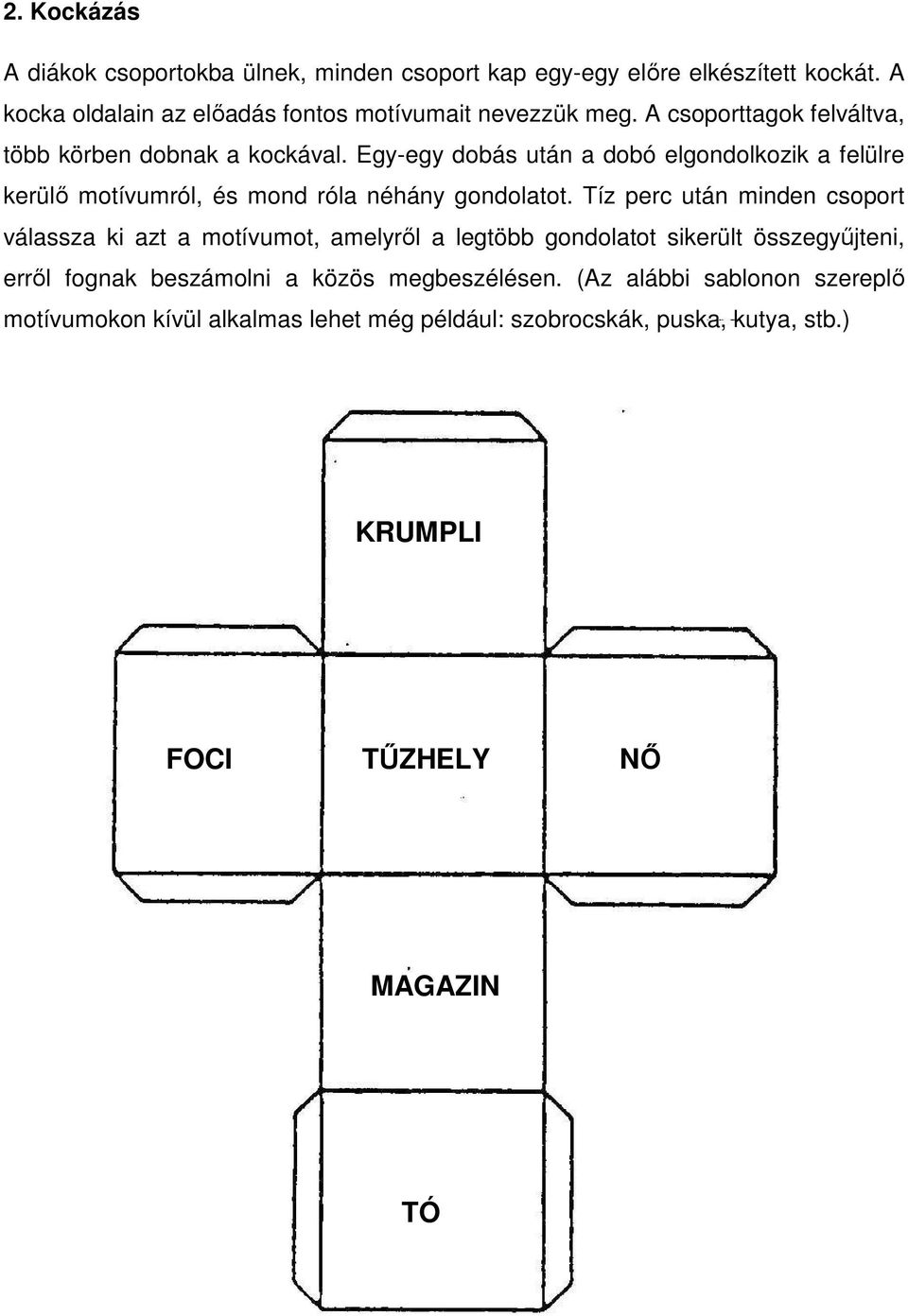 Egy-egy dobás után a dobó elgondolkozik a felülre kerülő motívumról, és mond róla néhány gondolatot.