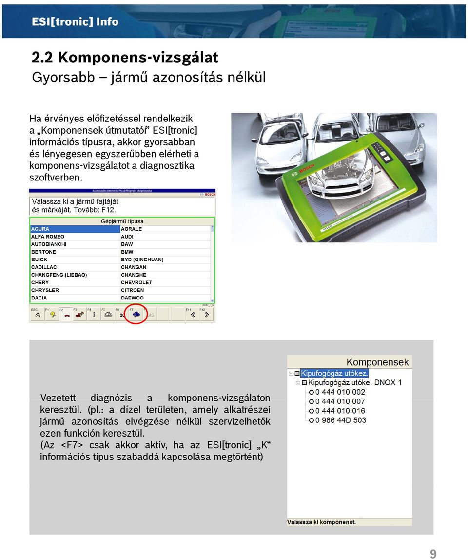 szoftverben. Vezetett diagnózis a komponens-vizsgálaton keresztül. (pl.