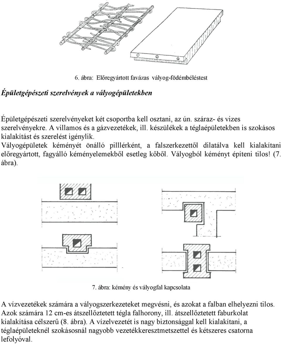 Vályogépületek kéményét önálló pilllérként, a falszerkezettől dilatálva kell kialakítani előregyártott, fagyálló kéményelemekből esetleg kőből. Vályogból kéményt építeni tilos! (7. ábra). 7.