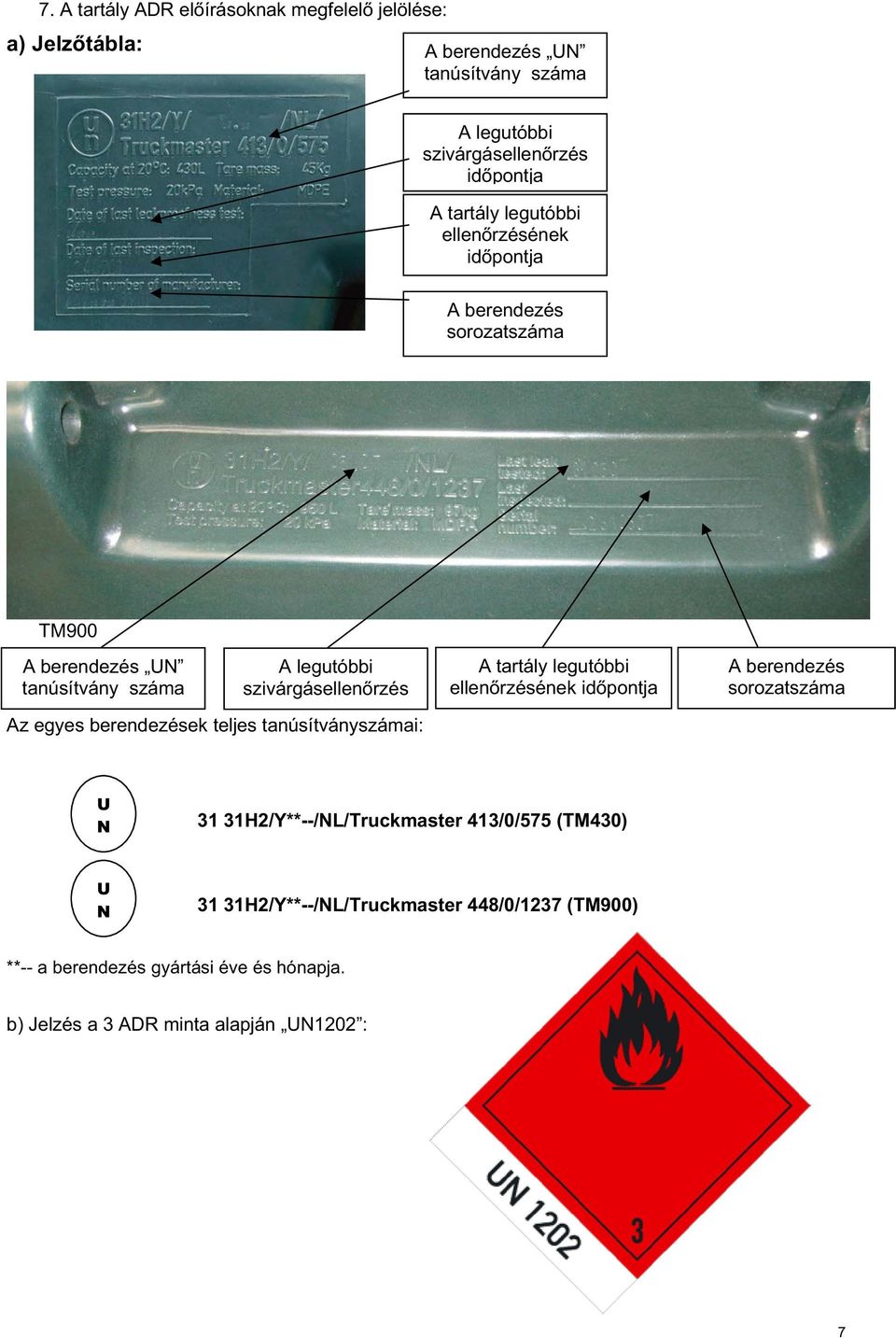 legutóbbi ellenrzésének idpontja A berendezés sorozatszáma Az egyes berendezések teljes tanúsítványszámai: U N 31 31H2/Y**--/NL/Truckmaster