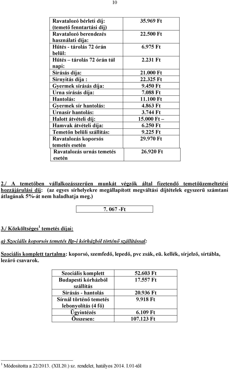 744 Ft Halott átvételi díj: 15.000 Ft Hamvak átvételi díja: 6.250 Ft Temetőn belüli szállítás: 9.225 Ft Ravatalozás koporsós 29.970 Ft temetés esetén Ravatalozás urnás temetés 26.920 Ft esetén 2.