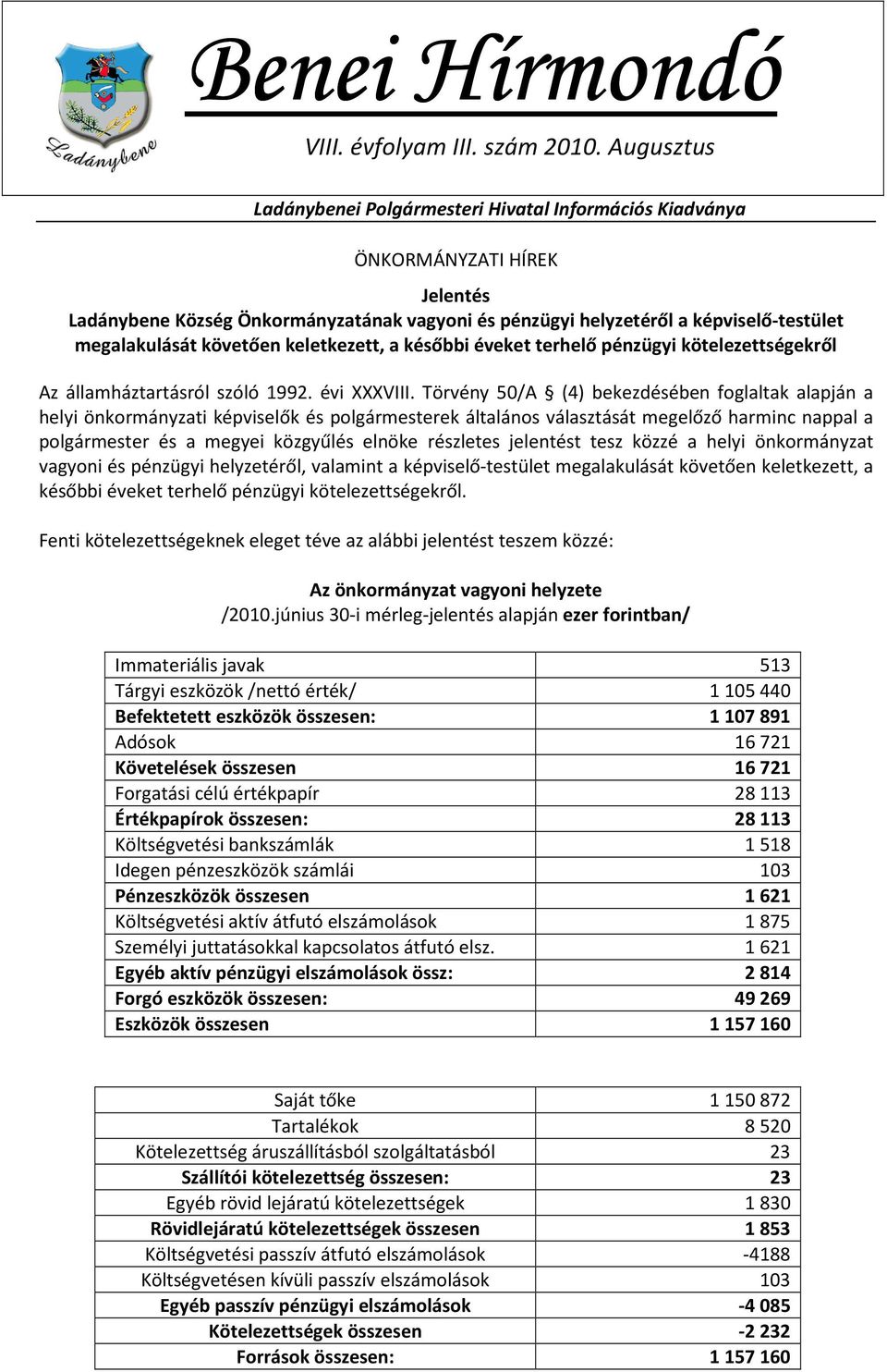 követően keletkezett, a későbbi éveket terhelő pénzügyi kötelezettségekről Az államháztartásról szóló 1992. évi XXXVIII.