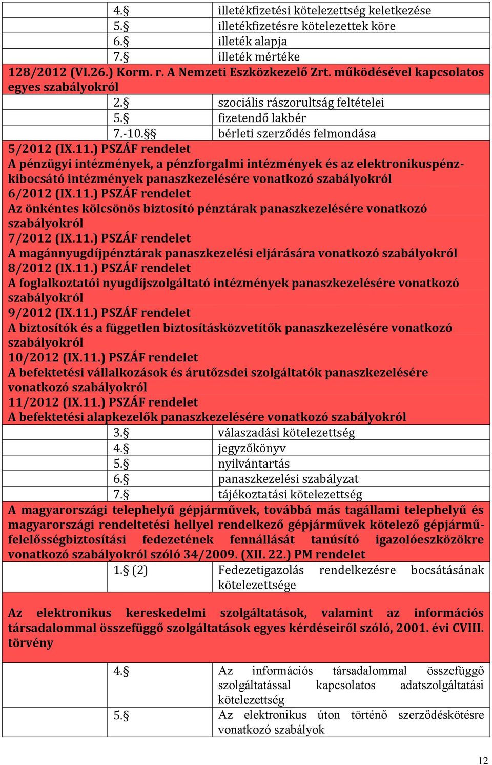 ) PSZÁF rendelet A pénzügyi intézmények, a pénzforgalmi intézmények és az elektronikuspénzkibocsátó intézmények panaszkezelésére vonatkozó szabályokról 6/2012 (IX.11.