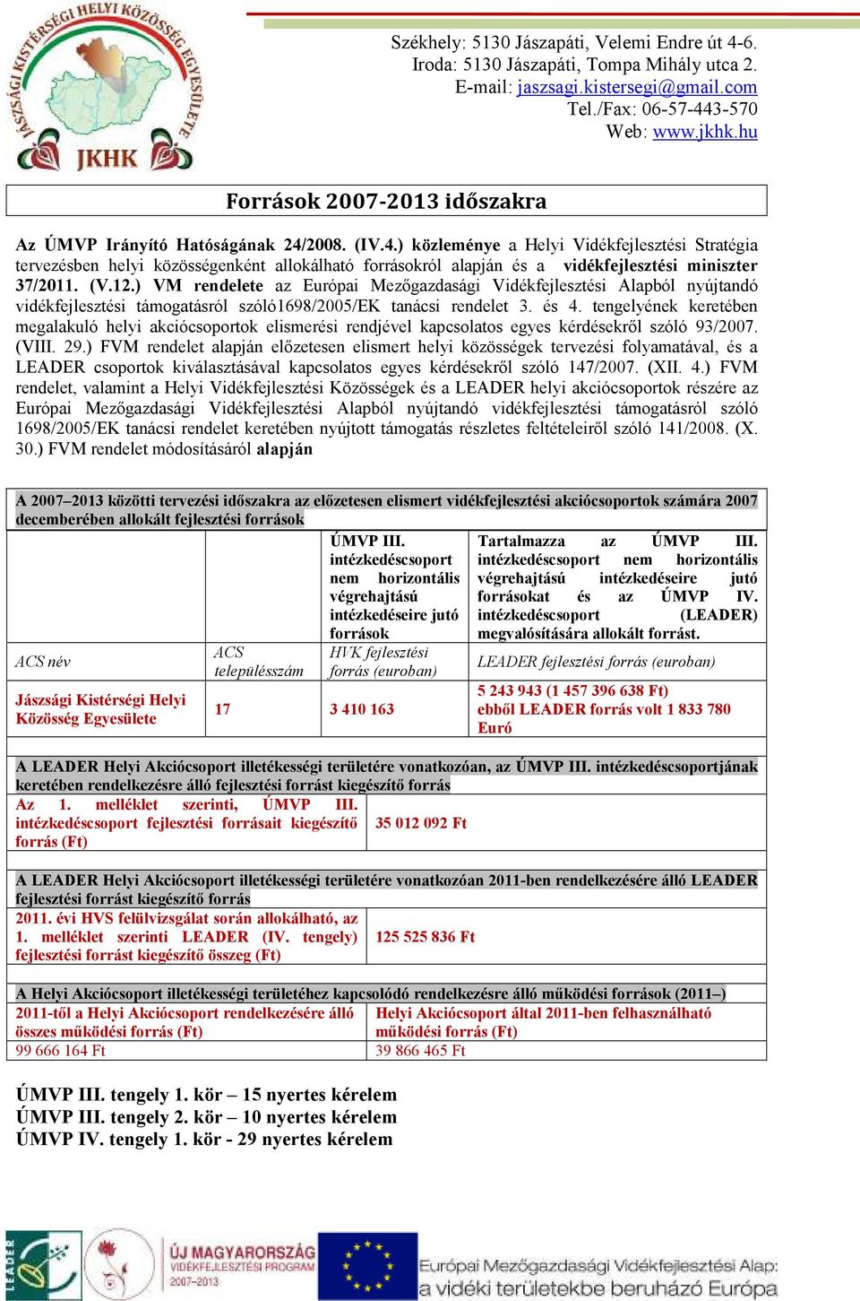 ) VM rendelete az Európai Mezıgazdasági Vidékfejlesztési Alapból nyújtandó vidékfejlesztési támogatásról szóló1698/2005/ek tanácsi rendelet 3. és 4.