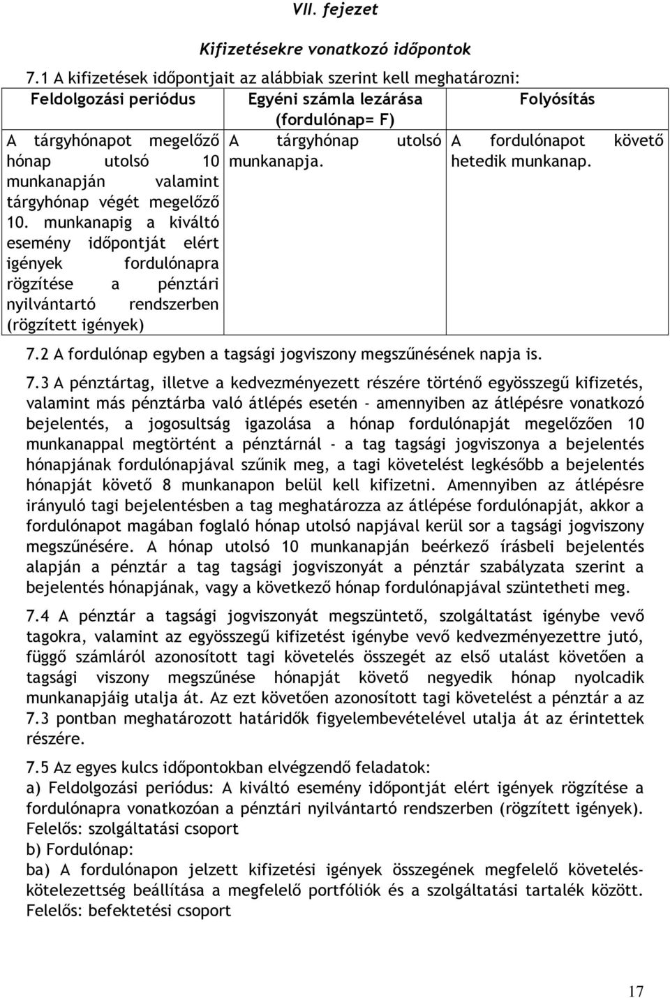 követı hónap utolsó 10 munkanapja. hetedik munkanap. munkanapján valamint tárgyhónap végét megelızı 10.