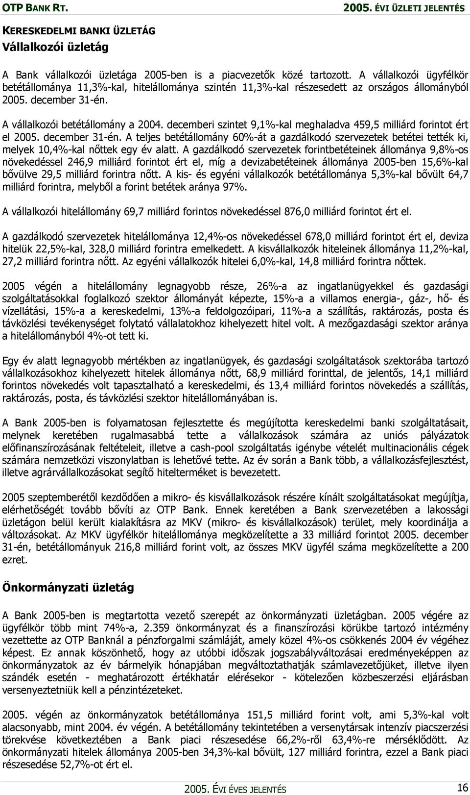 decemberi szintet 9,1%-kal meghaladva 459,5 milliárd forintot ért el 2005. december 31-én.