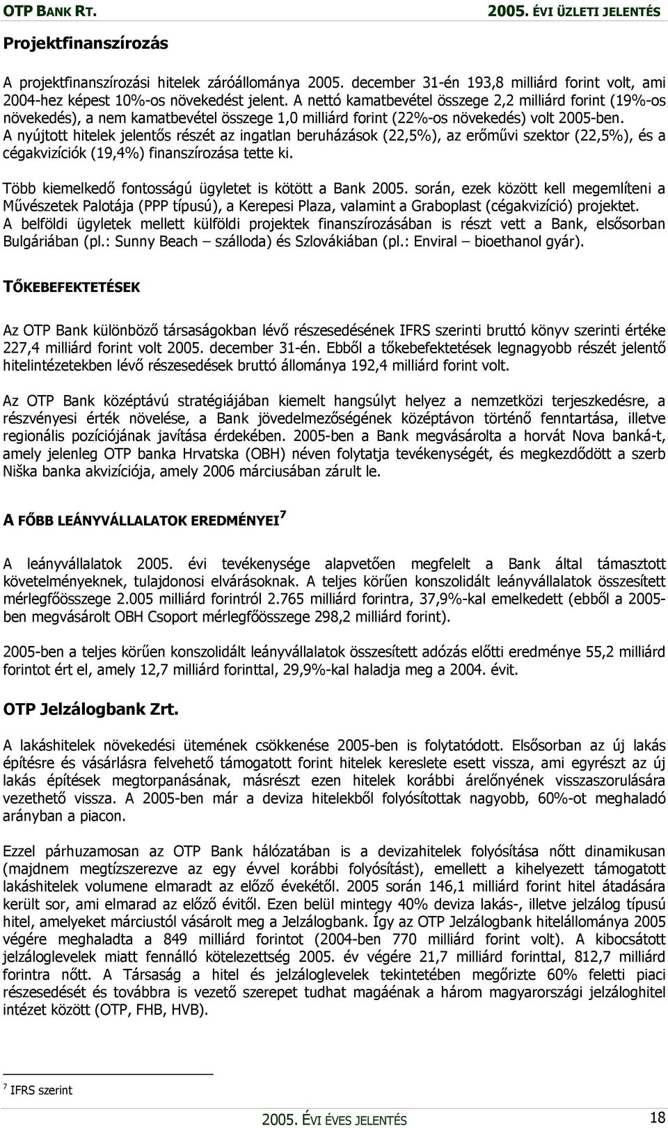 A nyújtott hitelek jelentős részét az ingatlan beruházások (22,5%), az erőművi szektor (22,5%), és a cégakvizíciók (19,4%) finanszírozása tette ki.