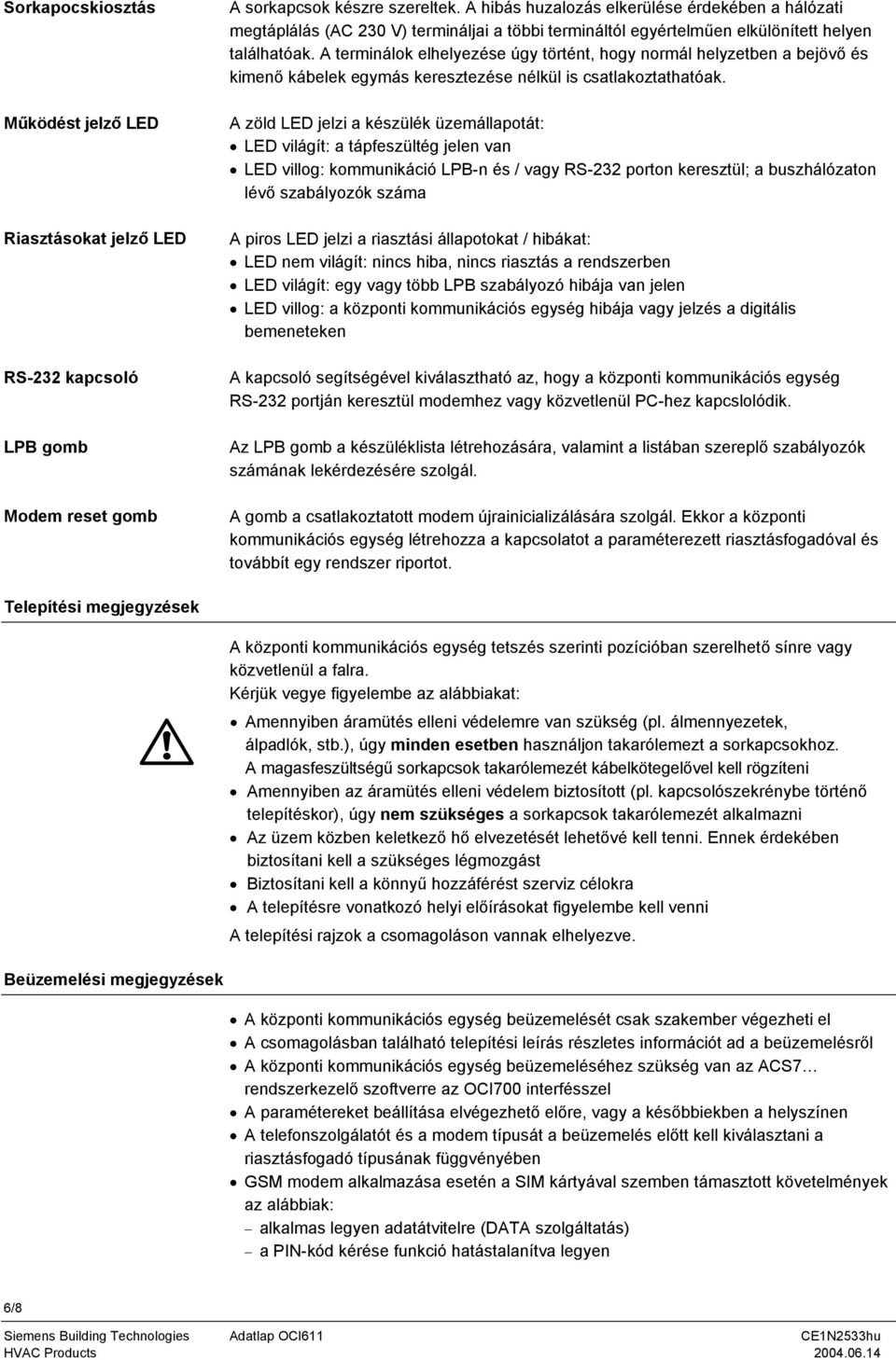 A terminálok elhelyezése úgy történt, hogy normál helyzetben a bejövő és kimenő kábelek egymás keresztezése nélkül is csatlakoztathatóak.