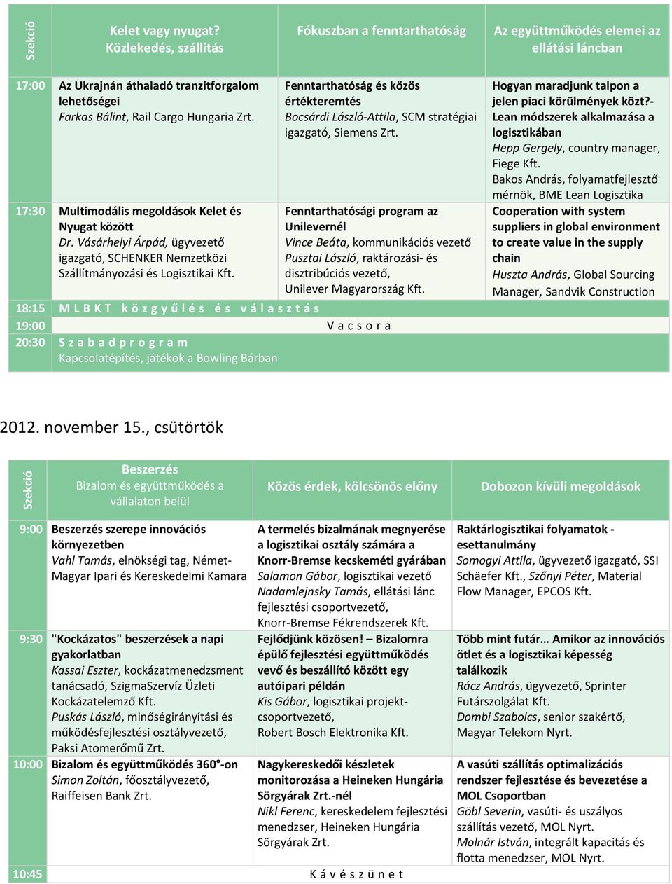 17:30 Multimodális megoldások Kelet és Nyugat között Dr. Vásárhelyi Árpád, ügyvezető igazgató, SCHENKER Nemzetközi Szállítmányozási és Logisztikai Kft.