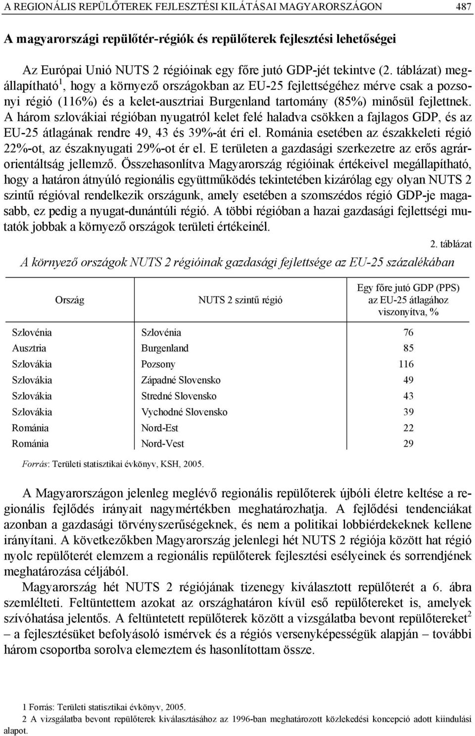 A három szlovákiai régióban nyugatról kelet felé haladva csökken a fajlagos GDP, és az EU-25 átlagának rendre 49, 43 és 39%-át éri el.