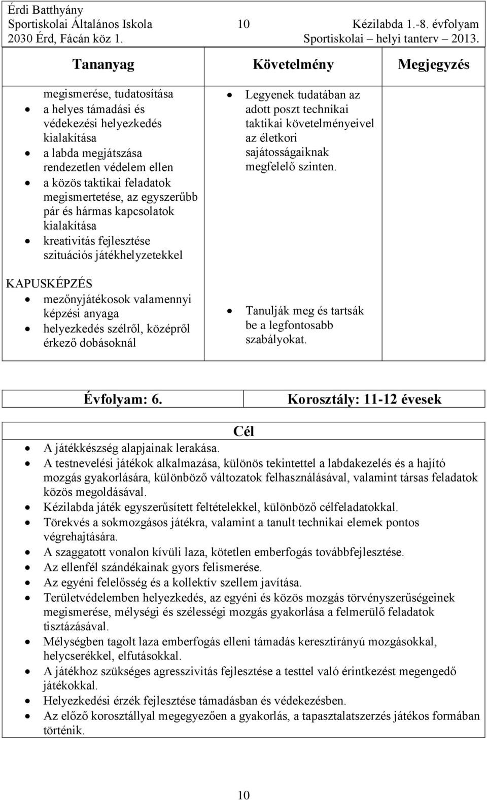 és hármas kapcsolatok kialakítása kreativitás fejlesztése szituációs játékhelyzetekkel Legyenek tudatában az adott poszt technikai taktikai követelményeivel az életkori sajátosságaiknak megfelelő