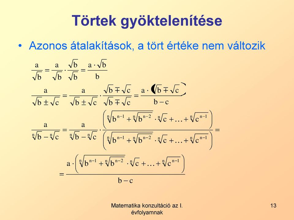 Azoos átlkítások, tört értéke