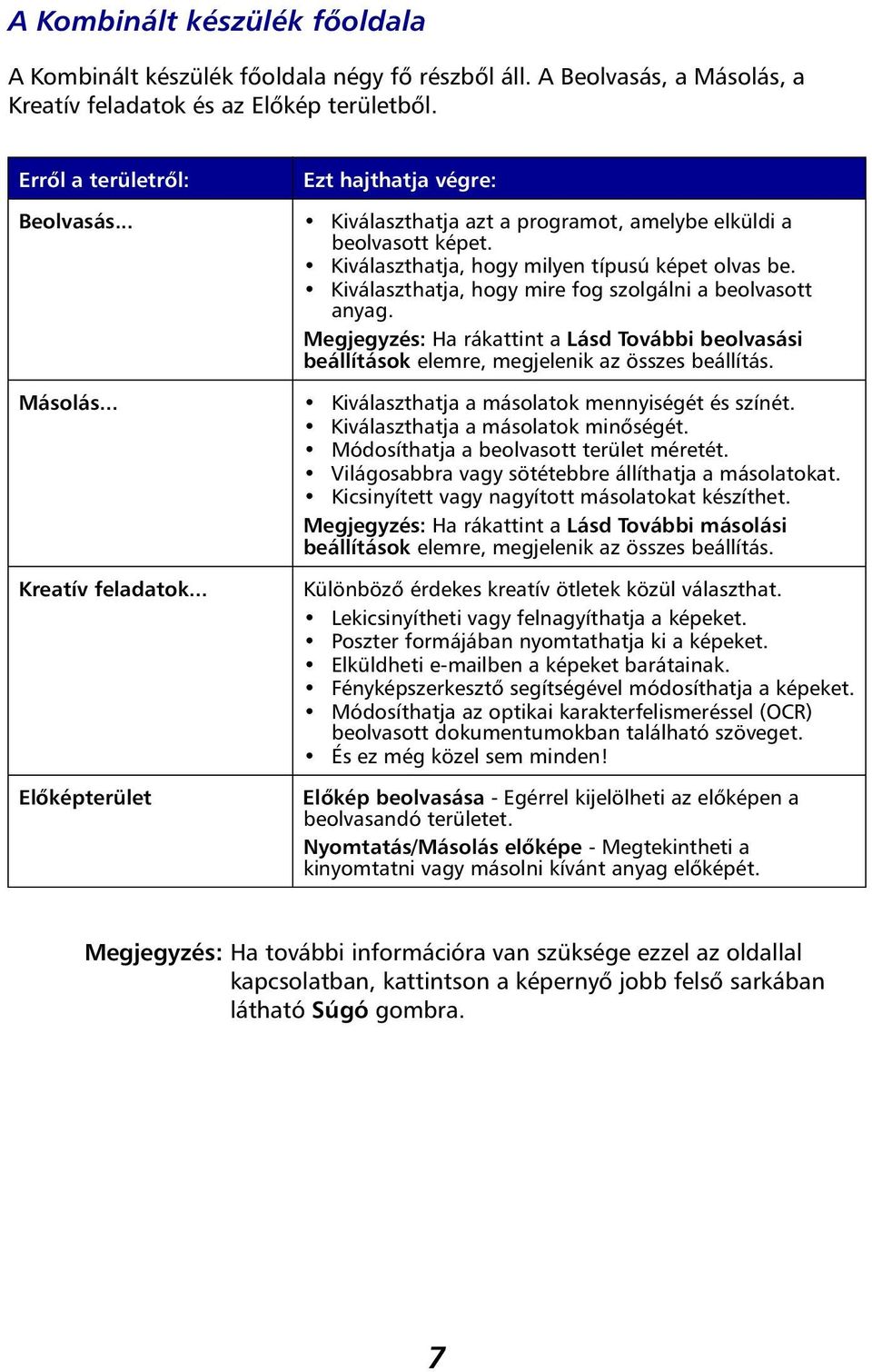 Kiválaszthatja, hogy mire fog szolgálni a beolvasott anyag. Megjegyzés: Ha rákattint a Lásd További beolvasási beállítások elemre, megjelenik az összes beállítás. Másolás.