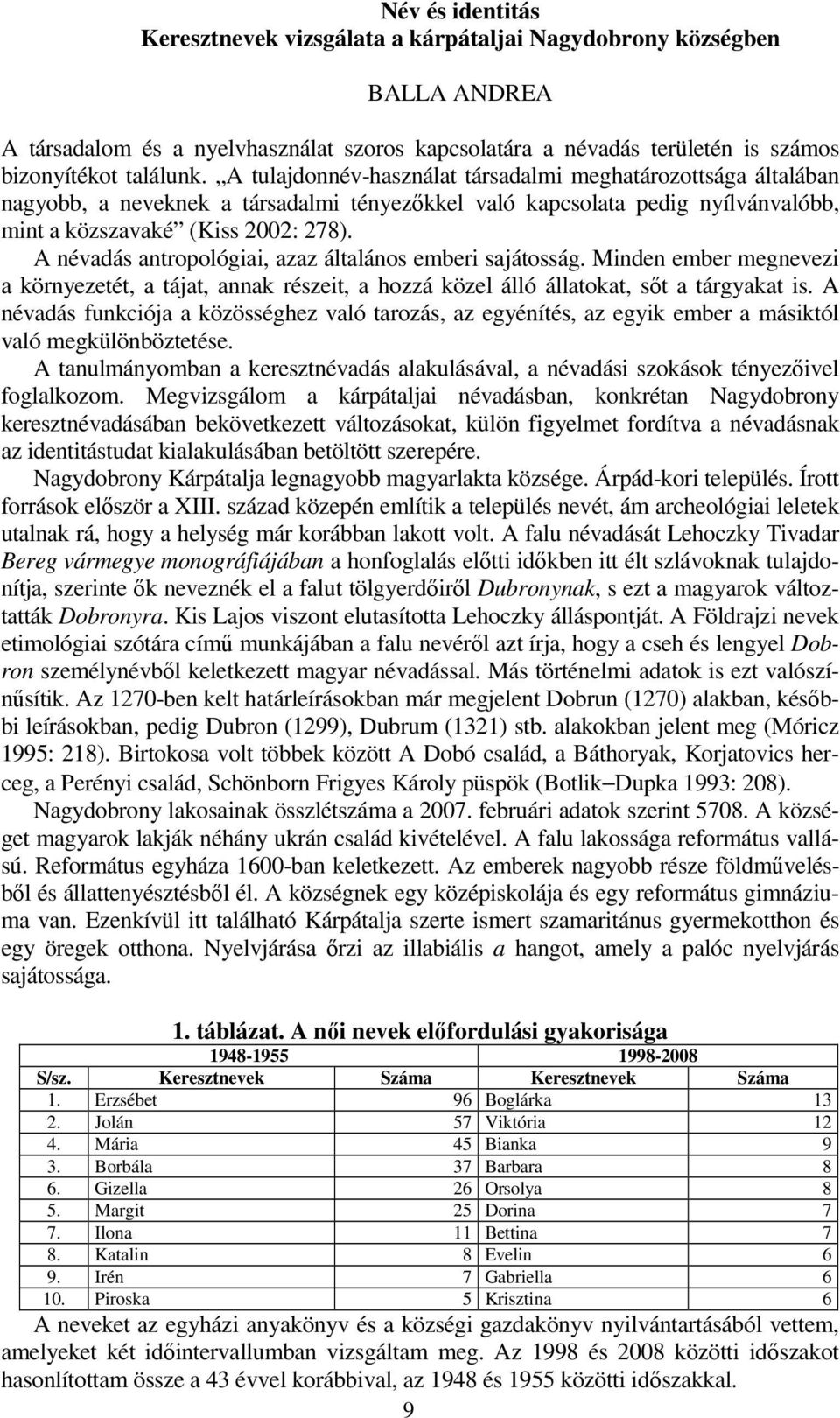 A névadás antropológiai, azaz általános emberi sajátosság. Minden ember megnevezi a környezetét, a tájat, annak részeit, a hozzá közel álló állatokat, sıt a tárgyakat is.