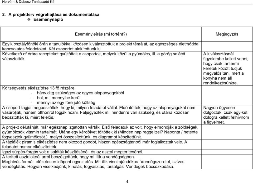 Következő of órára recepteket gyűjtöttek a csoportok, melyek közül a gyümölcs, ill. a görög salátát választották.