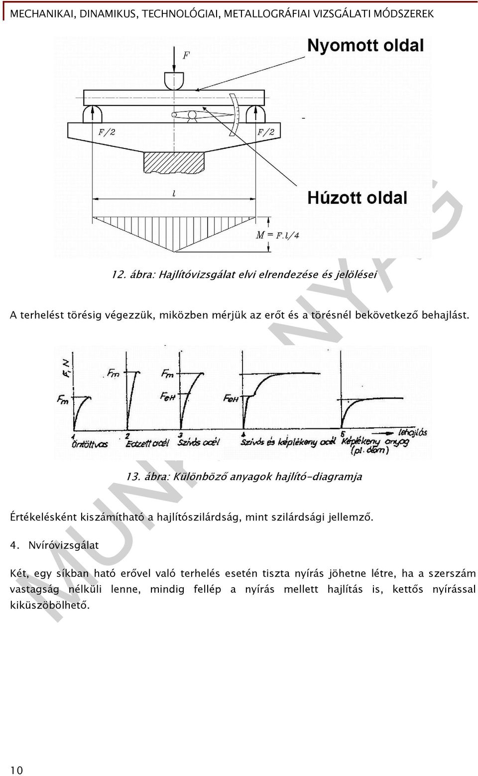 ábra: Különböző anyagok hajlító-diagramja Értékelésként kiszámítható a hajlítószilárdság, mint szilárdsági jellemző. 4.