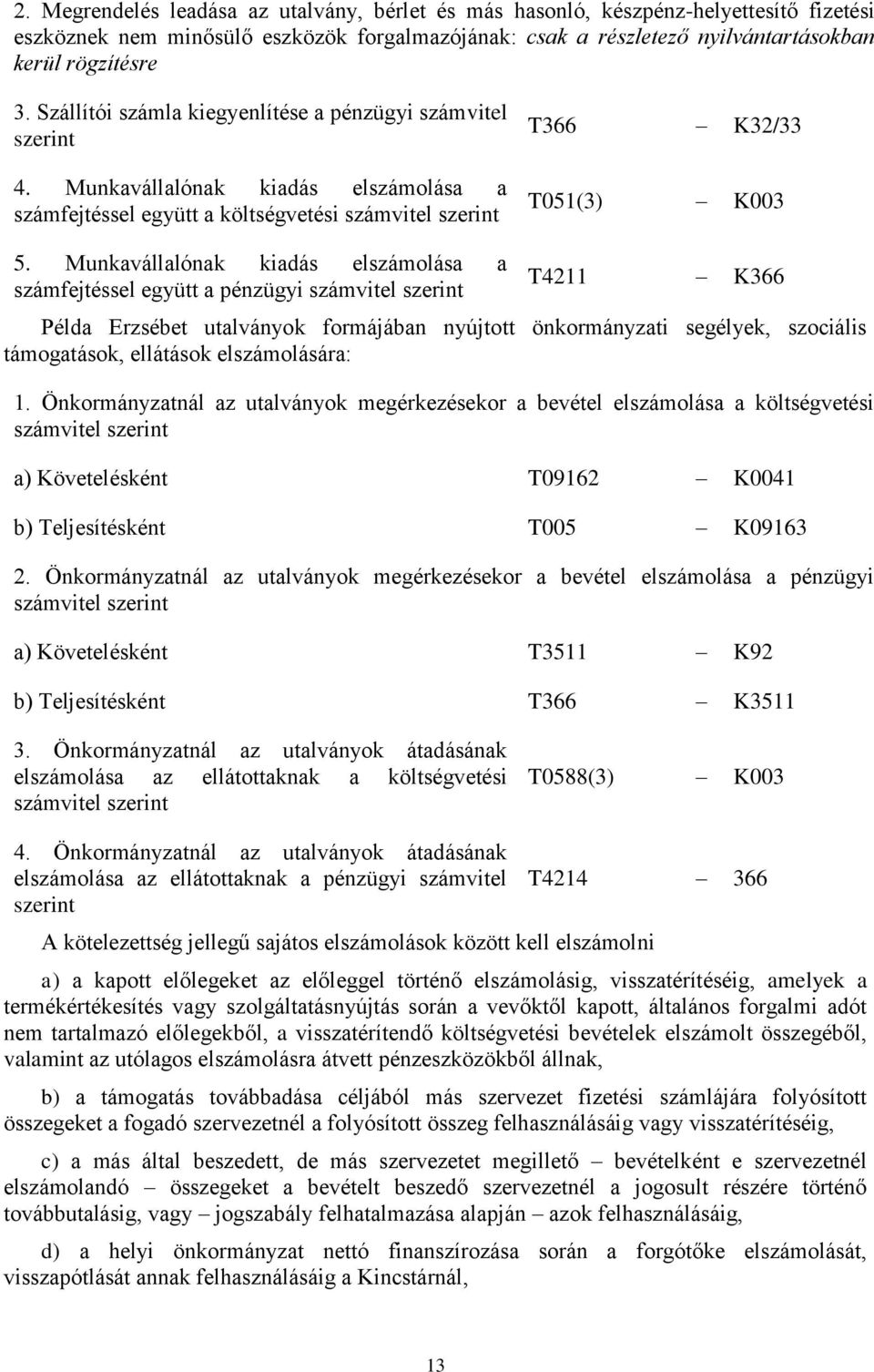 Munkavállalónak kiadás elszámolása a számfejtéssel együtt a pénzügyi számvitel T4211 K366 Példa Erzsébet utalványok formájában nyújtott önkormányzati segélyek, szociális támogatások, ellátások