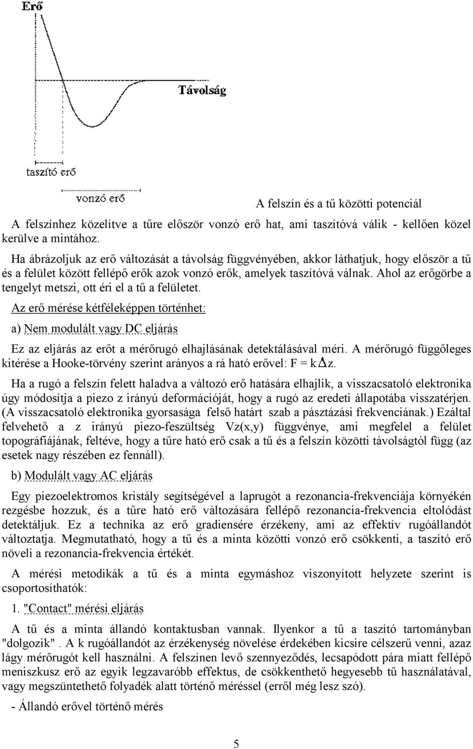 Ahol az erőgörbe a tengelyt metszi, ott éri el a tű a felületet.