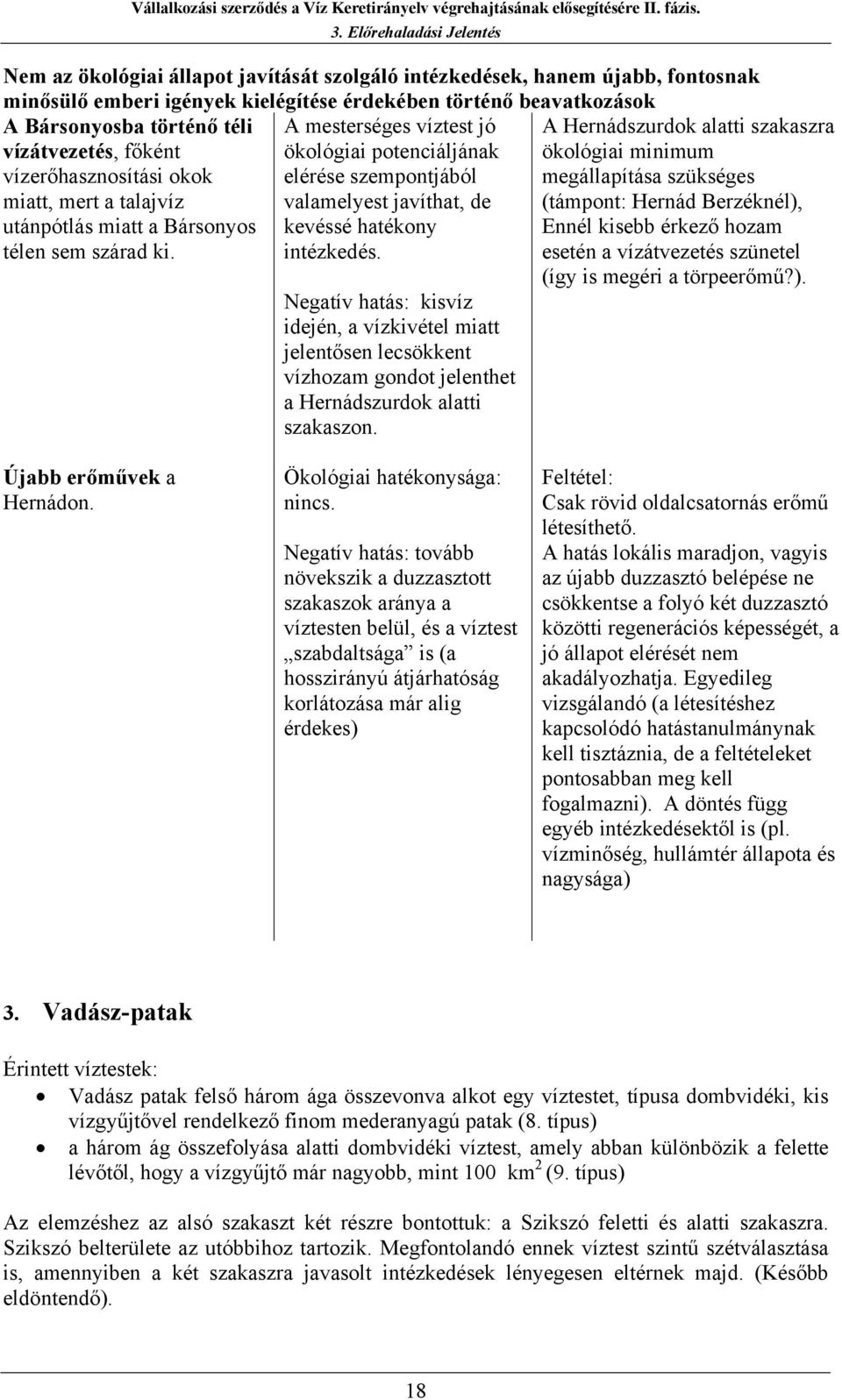 szárad ki. intézkedés. Negatív hatás: kisvíz idején, a vízkivétel miatt jelentősen lecsökkent vízhozam gondot jelenthet a Hernádszurdok alatti szakaszon.