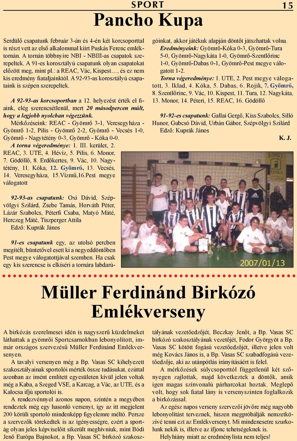 A 92-93-as korcsoportban a 12. helyezést érték el fiaink, elég szerencsétlenül, mert 20 másodpercen múlt, hogy a legjobb nyolcban végezzünk.