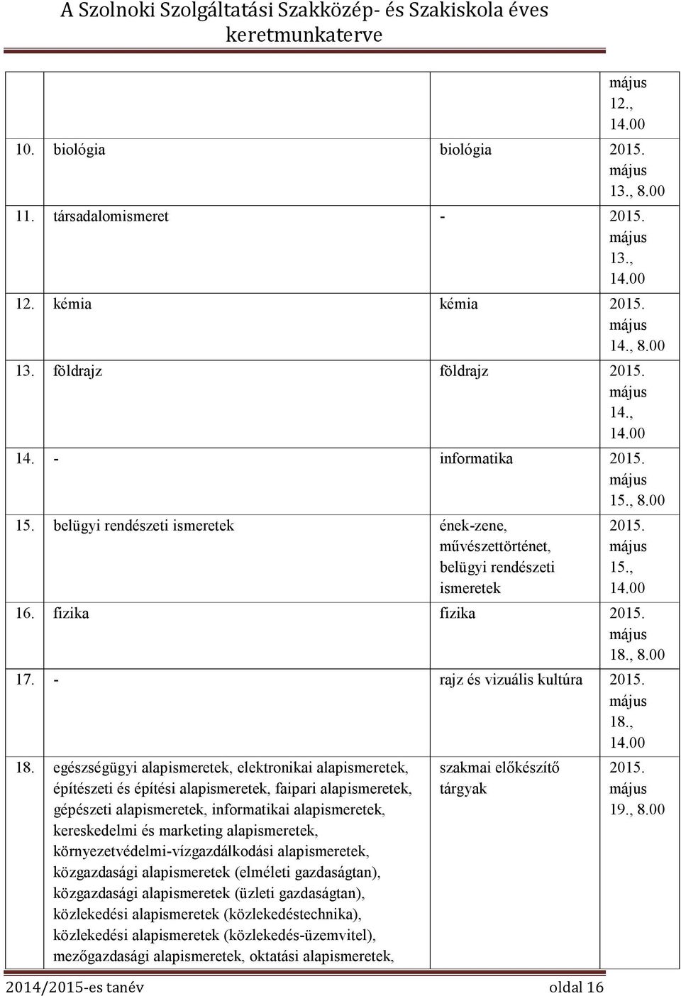 egészségügyi alapismeretek, elektronikai alapismeretek, építészeti és építési alapismeretek, faipari alapismeretek, gépészeti alapismeretek, informatikai alapismeretek, kereskedelmi és marketing