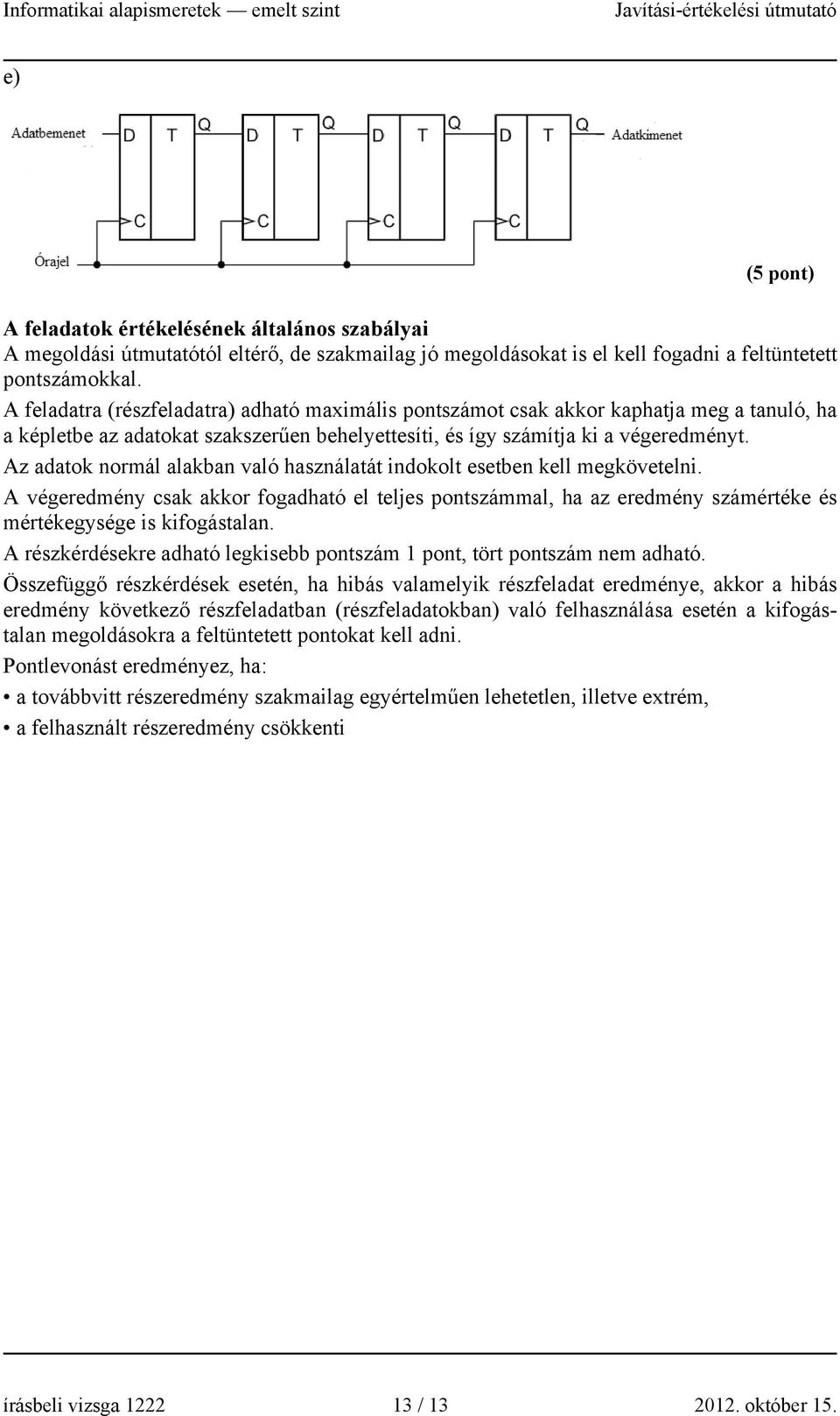 Az adatok normál alakban való használatát indokolt esetben kell megkövetelni. A végeredmény csak akkor fogadható el teljes pontszámmal, ha az eredmény számértéke és mértékegysége is kifogástalan.