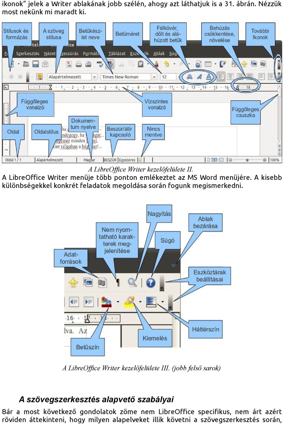 A kisebb különbségekkel konkrét feladatok megoldása során fogunk megismerkedni. A LibreOffice Writer kezelőfelülete III.