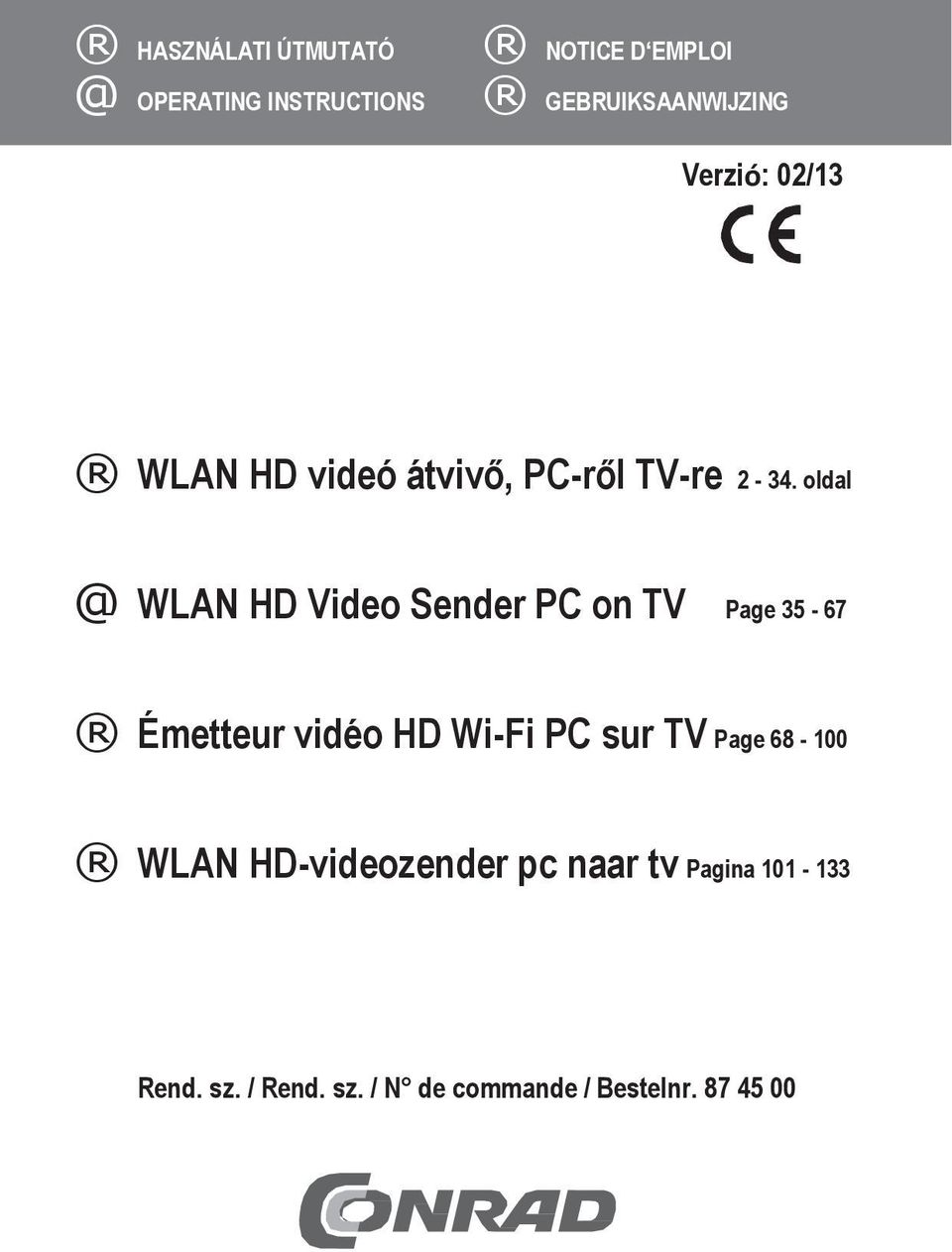 oldal @ WLAN HD Video Sender PC on TV Page 35-67 Émetteur vidéo HD Wi-Fi PC sur TV