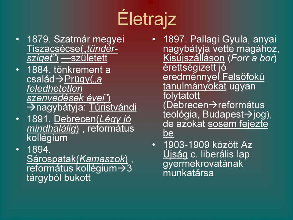 Debrecen(Légy jó mindhalálig), református kollégium 1894. Sárospatak(Kamaszok), református kollégium 3 tárgyból bukott 1897.