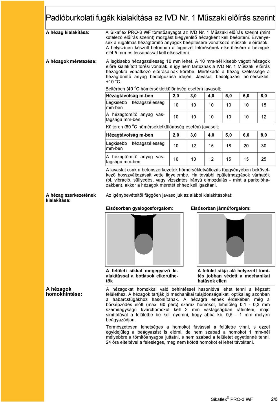 A helyszínen készült betonban a fugaszél letörésének elkerülésére a hézagok élét 5 mm-es lecsapással kell elkészíteni. A legkisebb hézagszélesség 10 mm lehet.