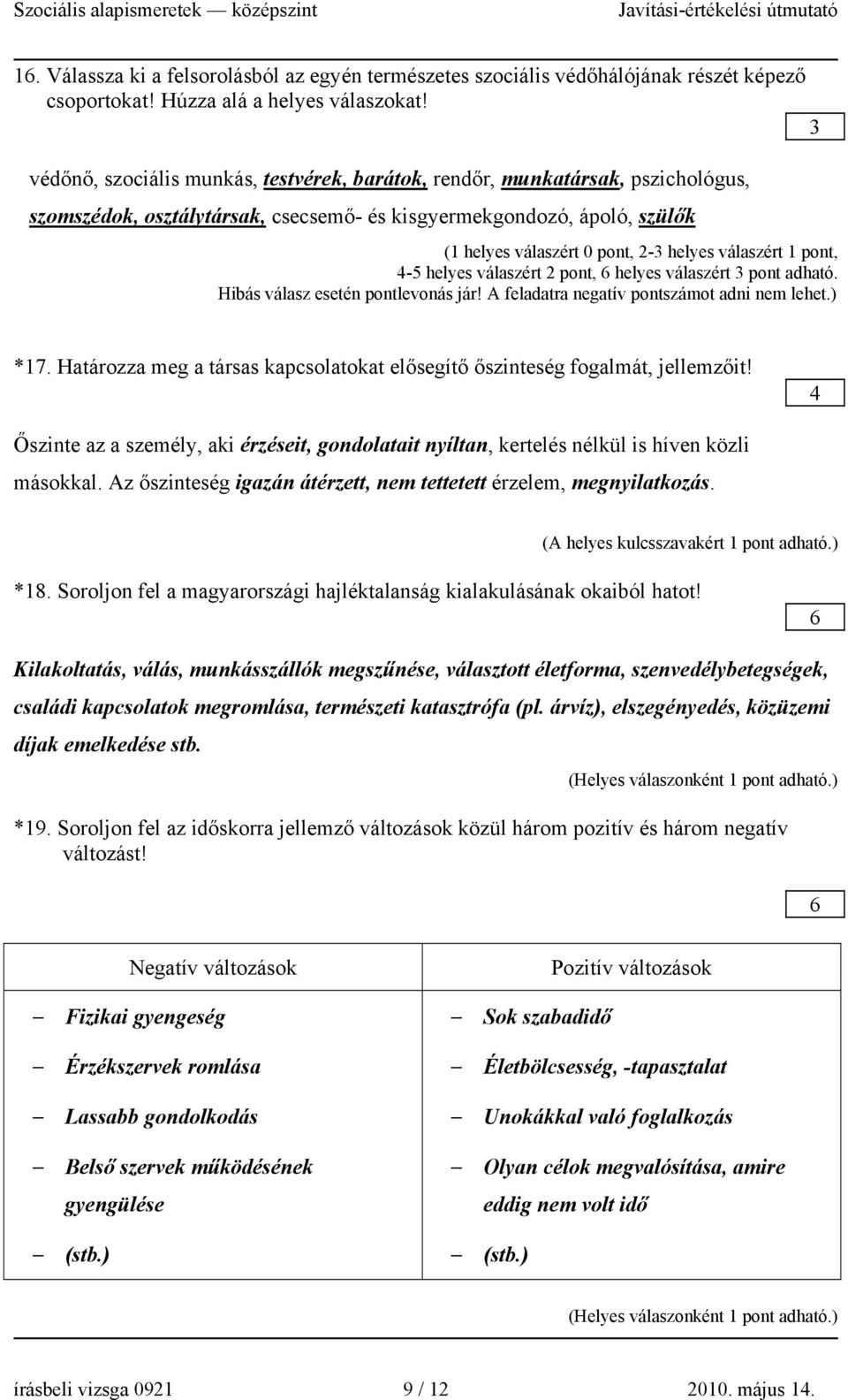 válaszért 1 pont, 4-5 helyes válaszért 2 pont, 6 helyes válaszért pont adható. Hibás válasz esetén pontlevonás jár! A feladatra negatív pontszámot adni nem lehet.) *17.