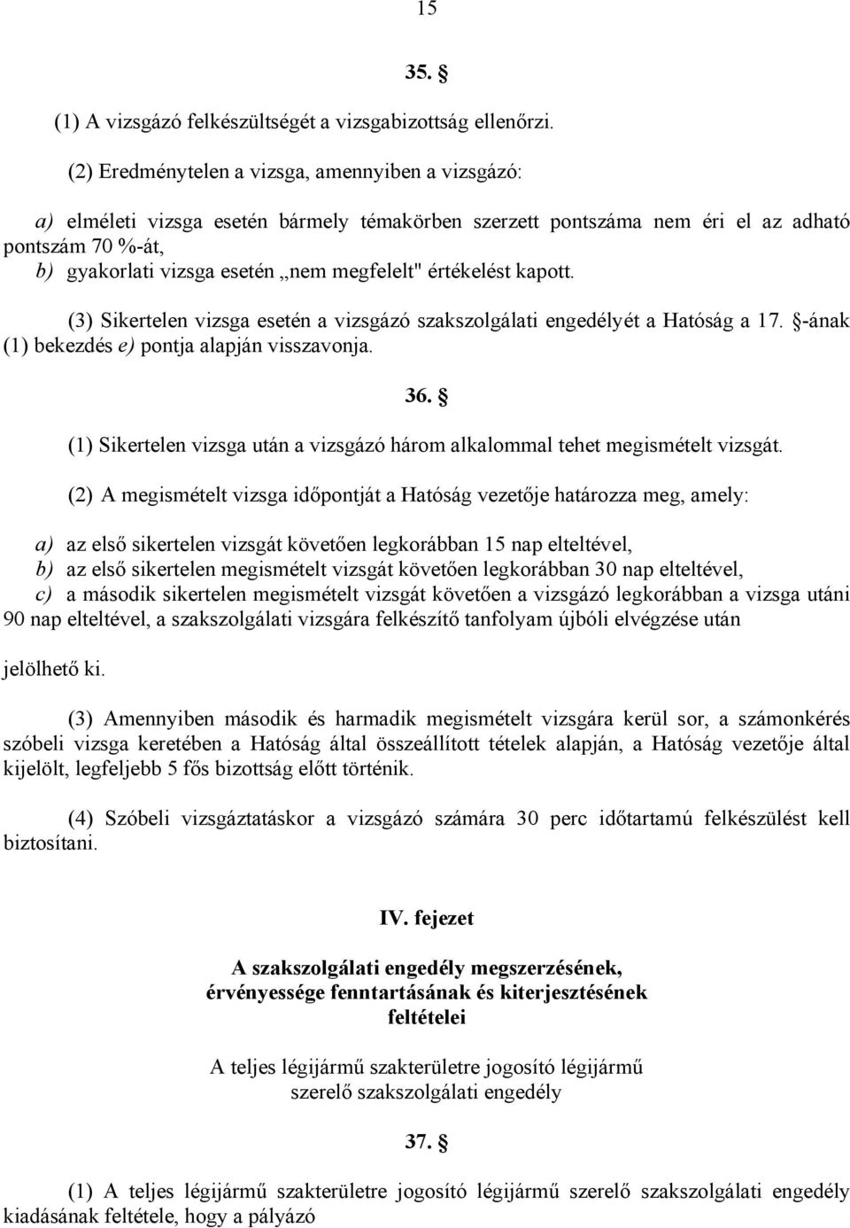 értékelést kapott. (3) Sikertelen vizsga esetén a vizsgázó szakszolgálati engedélyét a Hatóság a 17. -ának (1) bekezdés e) pontja alapján visszavonja. 36.